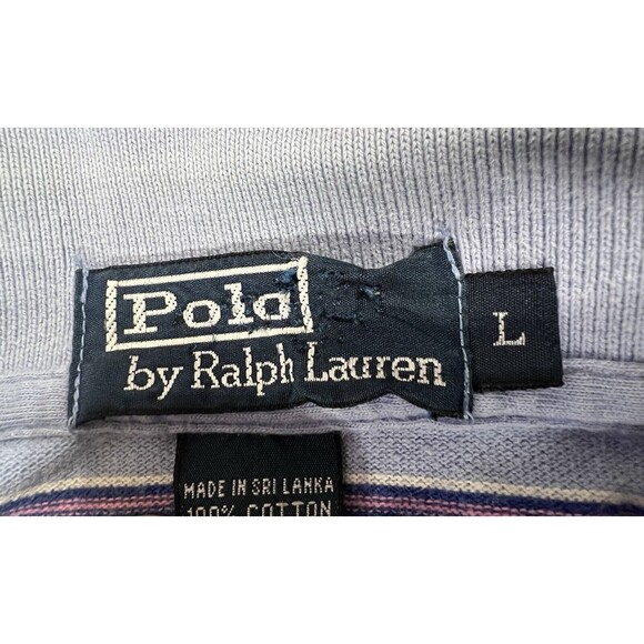 Vintage Ralph Lauren Polo Shirt Mens Large Blue Pink Black Striped Short Sleeve - Picture 4 of 11